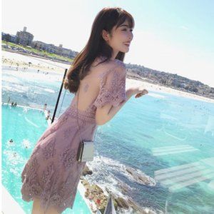 Pink Laced back Romper